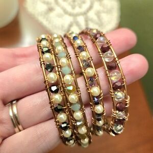 Handmade Bronze Wire Multi-Color Beaded Bracelet Set - Women Jewelry